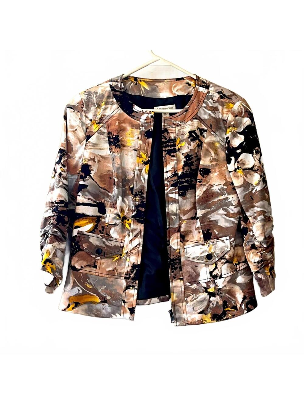 Coldwater Creek Floral Blazer Brown Yellow Cream Printed Jacket